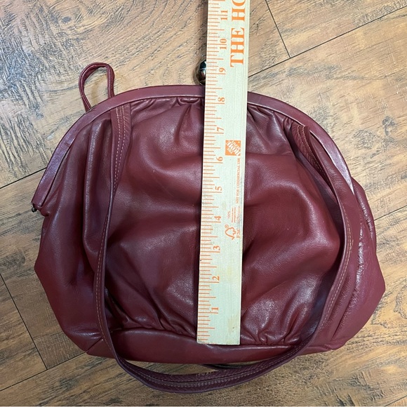 Vintage red leather ball clasp close purse canvas lined attach coin bag straps - Picture 8 of 16